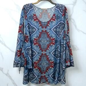 Octavia Blue Blouse Bell Split Sleeve XL